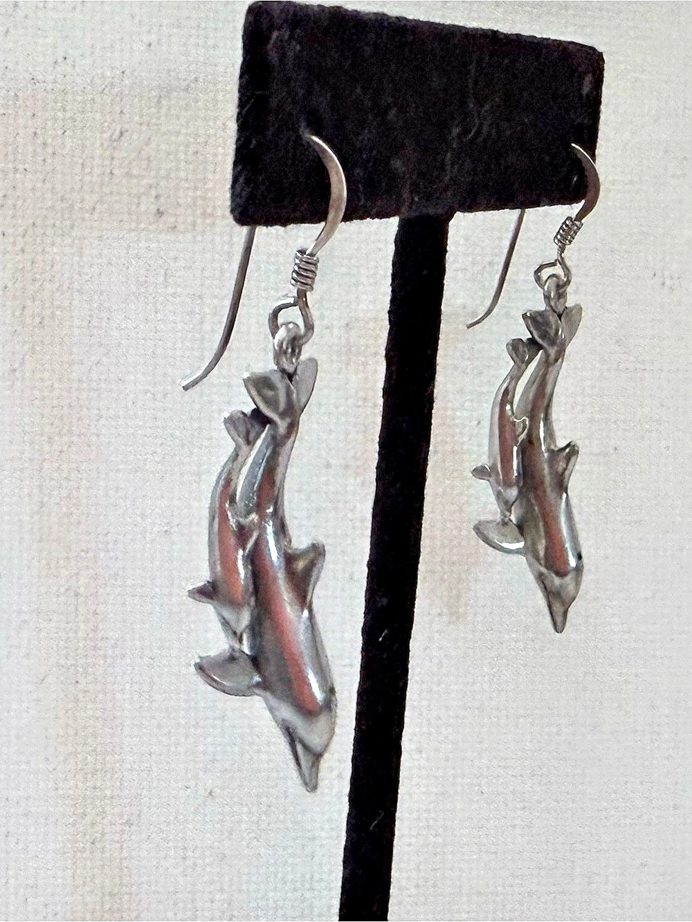 Vintage Sunbell Sterling Silver Mother & Baby Dolphin Dangle Earrings, 9.4g